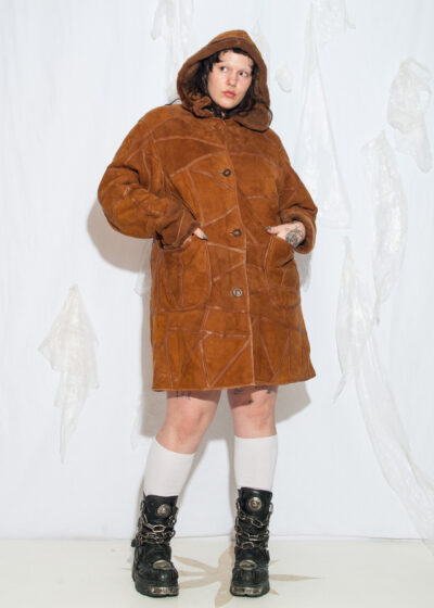 Vintage Y2K Hooded Shearling Coat in Brown