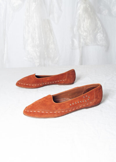 Vintage 70s Studded Leather Ballerina Shoes in Brown