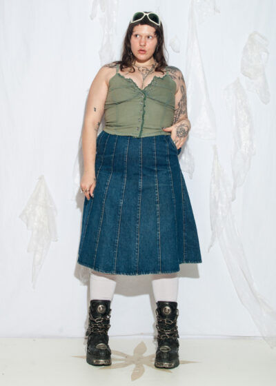 Vintage 80s Denim Midi Skirt in Blue