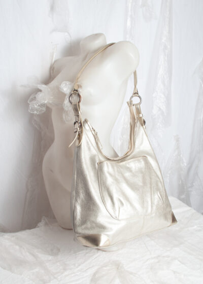 Vintage Y2K Silver Leather Hobo Bag