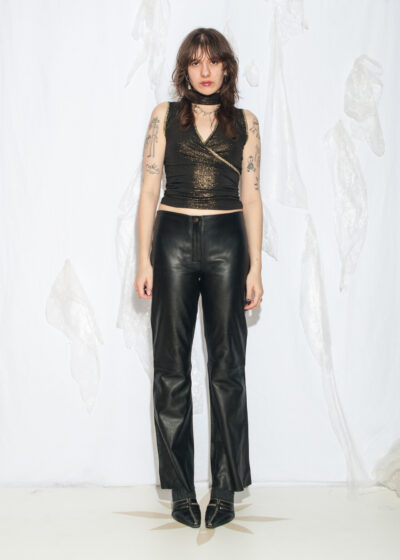 Vintage Y2K Python Leather Trousers in Black