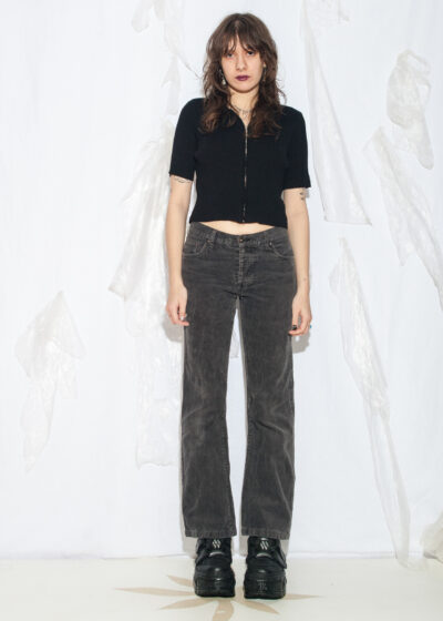 Vintage Y2K Knit Baby Tee in Black with Zip Front