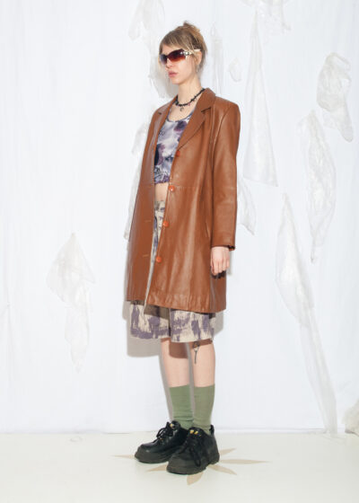 Vintage Y2K Leather Coat in Brown