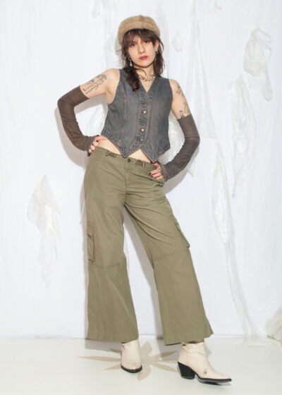 Vintage Y2K Cargo Flare Trousers in Khaki