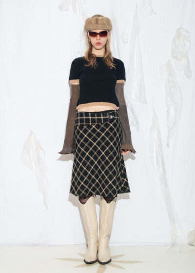 Vintage Y2K Plaid Midi Skirt in Black