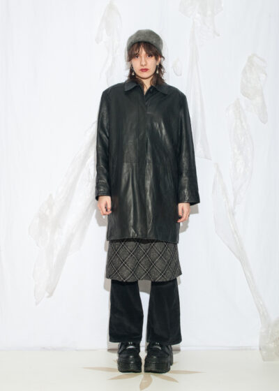 Vintage 90s Long Leather Coat in Black by Conbipel