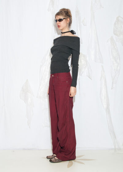 Vintage Y2K Wide-leg Cargo Pants in Maroon Cotton
