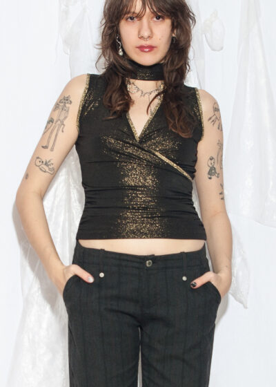 Vintage Y2K Cut-Out Party Top in Black Gold