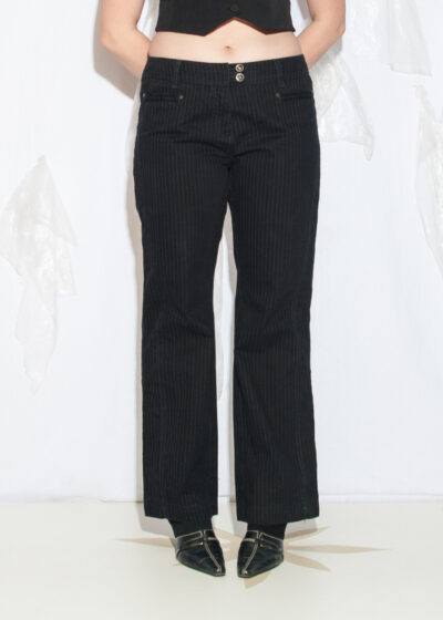 Vintage Y2K Pinstriped Flare Jeans in Black