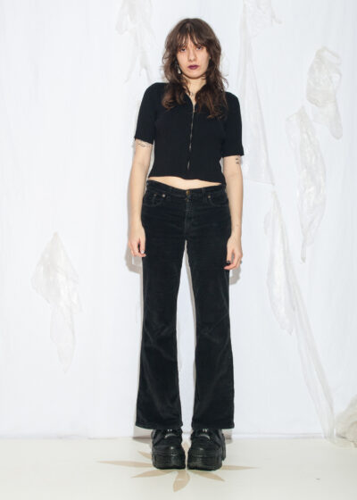 Vintage Y2K Corduroy Flare Trousers in Black