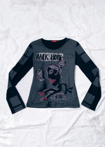 Vintage Y2K Weird Graphic Print Top in Grey Cotton