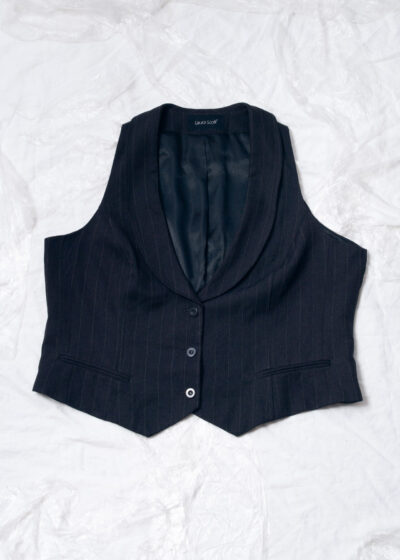 Vintage Y2K Pinstriped Office Vest in Black