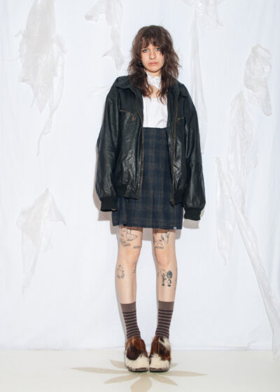 Vintage 90s Oversized Leather Bomber Jacket in Black