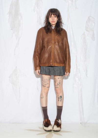 Vintage 80s Oversized Leather Bomber Jacket in Brown