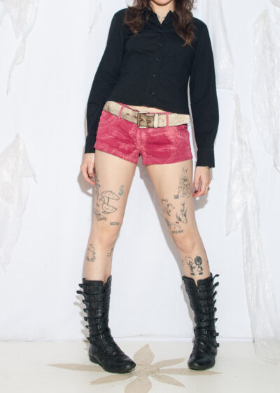 Reworked Y2K Benetton Denim Shorts in Maroon Painted