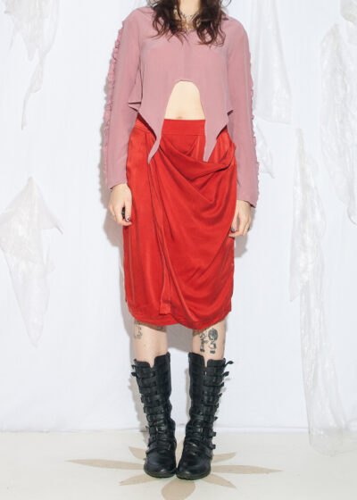 Vintage 90s Silk Drape Skirt in Orange