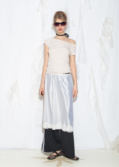 Vintage 70s Satin Slip Skirt in White