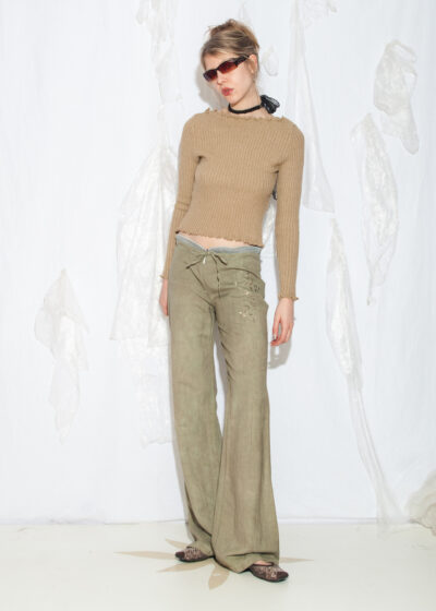 Reworked Vintage Y2K Persona Flare Trousers in Green