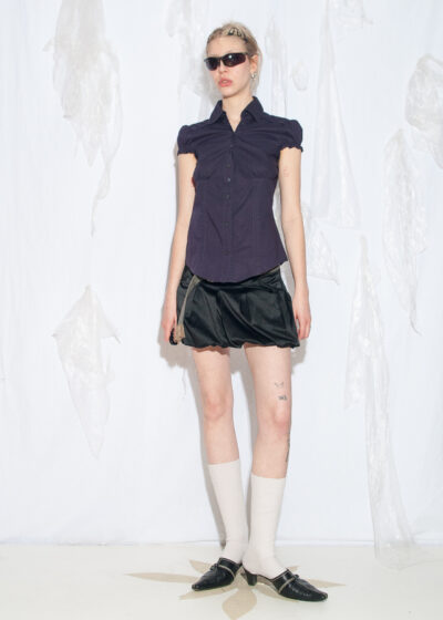 Vintage Y2K Puff Sleeve Blouse in Dark Plum