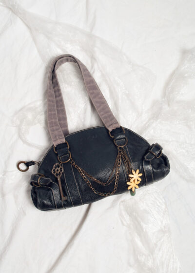 Reworked Vintage Y2K Leather Bag with Chain And Key Charm