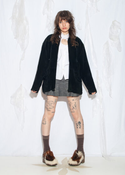 Vintage 80s Chunky Leather Coat in Black