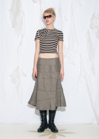 Vintage Y2K Low Rise Wool Midi Skirt in Grey