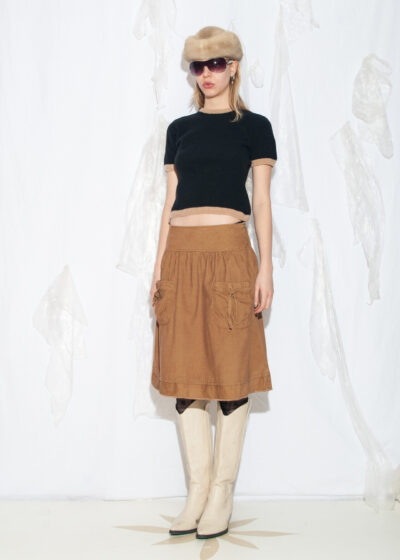 Vintage Y2K Corduroy Midi Skirt in Brown