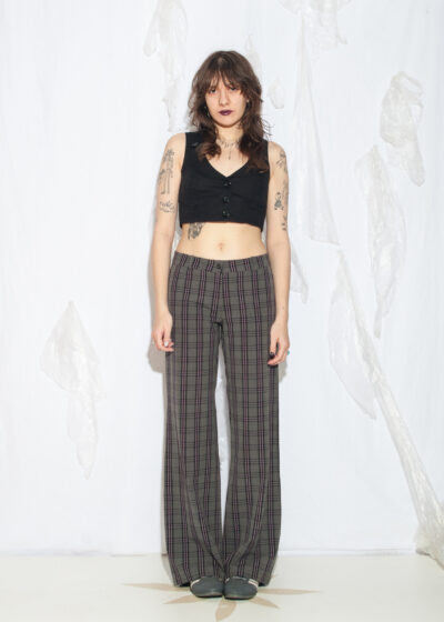 Vintage Y2K Plaid Flare Pants in Grey