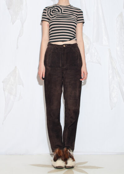 Vintage 80s H. Moser Suede Leather Trousers in Brown