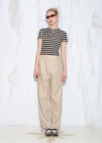 Vintage 80s Parus Barrel Leg Trousers in Beige Linen