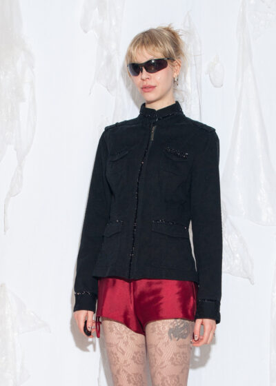 Vintage Y2K Slim Fit Jacket in Black with Standing Collar