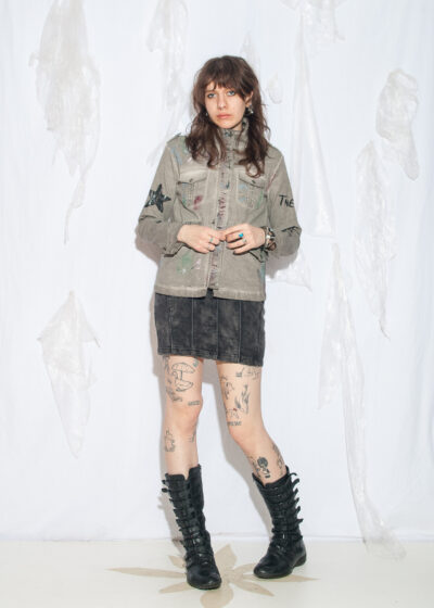 Vintage Y2K Slim Fit Jacket in Hand Painted Grey