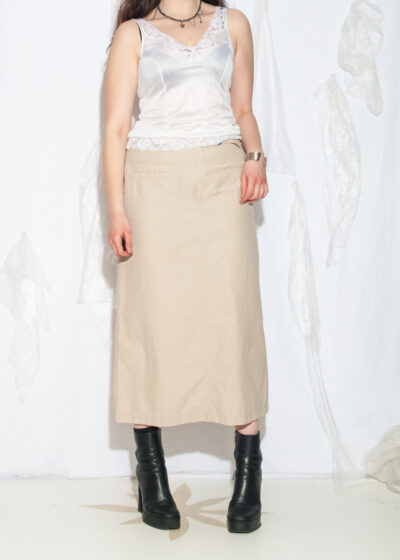 Vintage Y2K Cargo Maxi Skirt in Beige