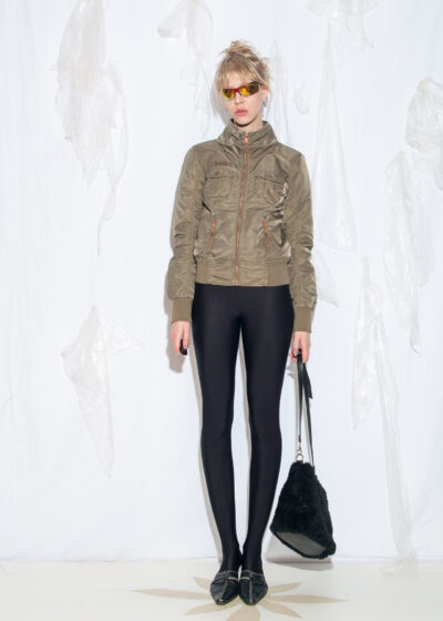 Vintage Y2K Satin Bomber Jacket in Khaki