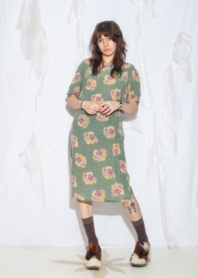 Vintage 80s Carol Silk Dress in Teal Floral