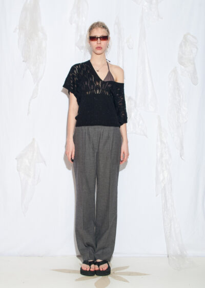 Vintage Y2K Knitted Lace Top in Black
