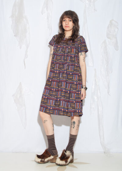 Vintage 80s Funky Dress in Blue African Print