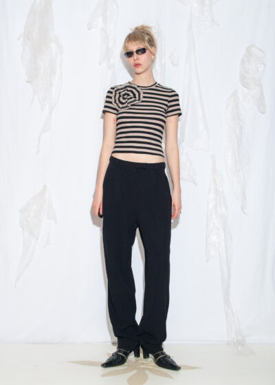 Vintage 90s Sand Pleated Wool Trousers in Black