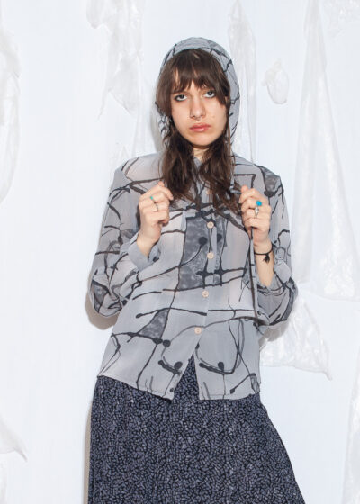 Vintage 90s Pat Too Pat Sheer Hooded Shirt in Grey