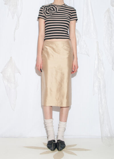 Vintage 90s Caramelo Silk Pencil Skirt in Beige