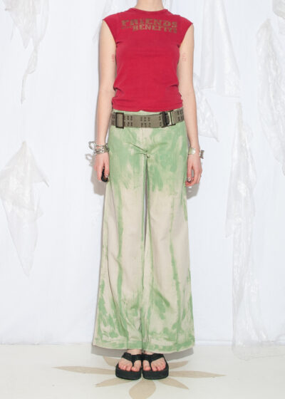 Reworked Vintage Y2K Hand Painted Linen Trousers in Beige