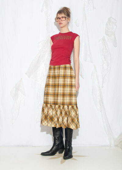 Vintage 70s Mary Quant Plaid Skirt in Yellow Wool