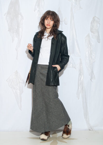 Vintage 90s Chunky Leather Coat in Black