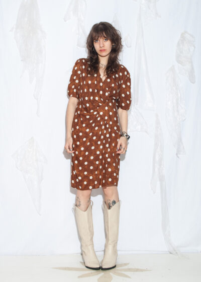 Vintage 80s Polka Dot Summer Dress in Brown