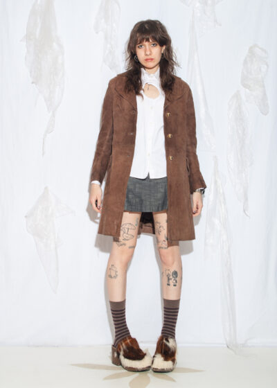 Vintage 70s Long Coat in Brown Suede Leather