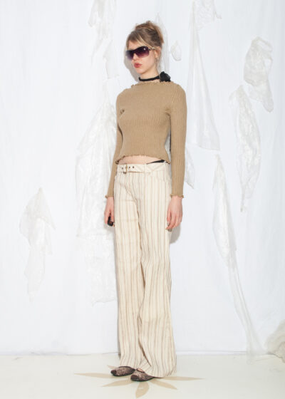 Vintage Y2K Pinstriped Flare Trousers in Beige