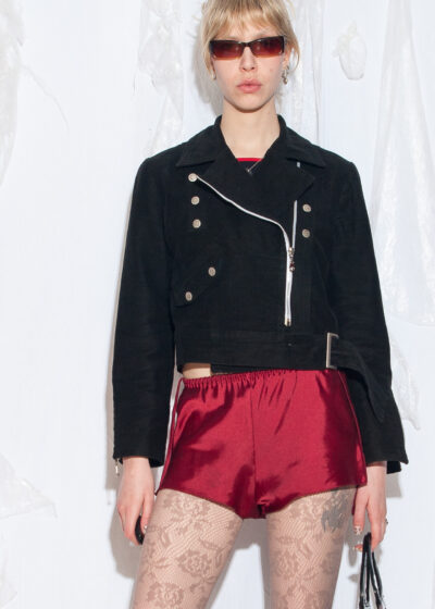 Vintage 80s Biker Crop Jacket in Black