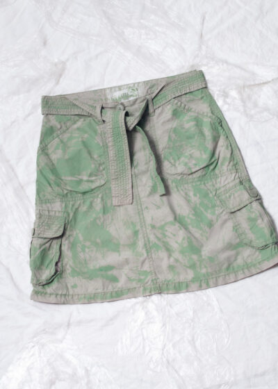 Reworked Vintage Y2K Cargo Skirt in Hand Painted Khaki Cotton