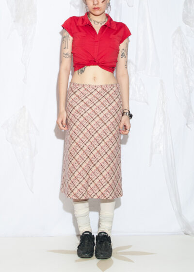 Vintage Y2K Flash Plaid Skirt in Pink Wool Blend