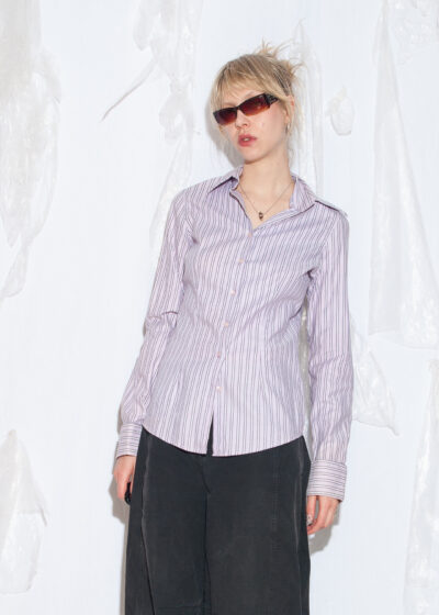 Vintage Y2K Striped Shirt in Purple Cotton with Cufflinks